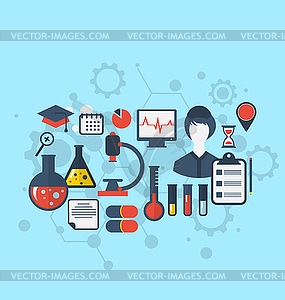 Concept of management medical science research, - vector image