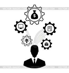 Businessman head with cogwheels. Brain storming, - stock vector clipart