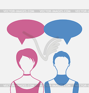 Man and woman with dialog speech bubbles, back - vector image