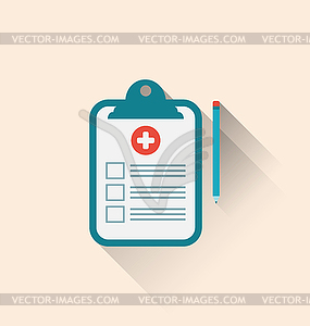 Medical record clipboard and pencil with long - vector image