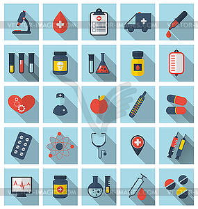 Collection trendy flat medical icons with long - vector image