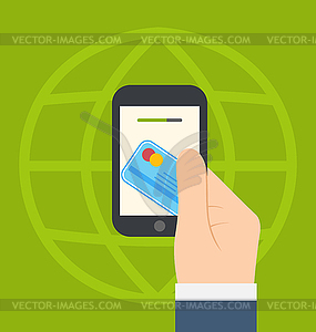 Concept of contactless credit card payment via - vector clipart