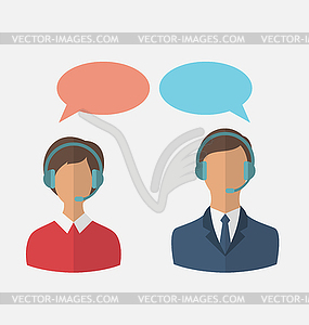 Flat icons of call center operators with man and - vector image