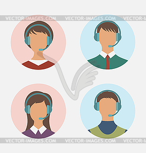 Icons of call center operator with man and woman ar - vector image
