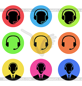 Colorful icons of call center and operator in - vector clipart