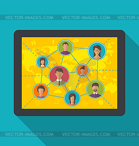 Tablet computer with social network and friendship - vector image