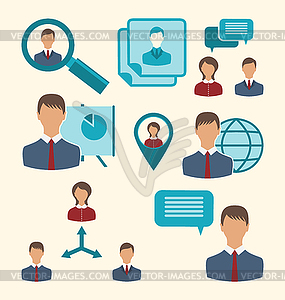 Flat icons of business people showing presentation - stock vector clipart