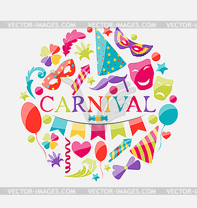 Festive banner with carnival colorful icons - vector image