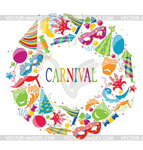 Festive round frame with carnival colorful icons - vector clipart / vector image