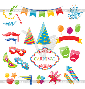 Set colorful objects of carnival, party, birthday - vector image