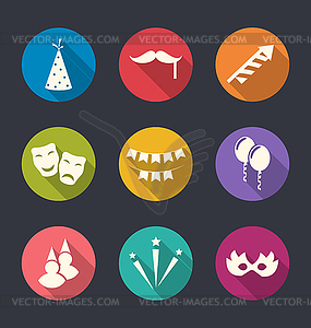 Set flat icons of party objects with long shadows - vector clipart / vector image