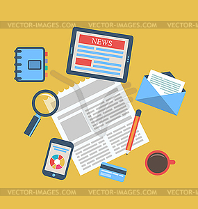 Concept of creative office workspace, workplace, - vector clip art