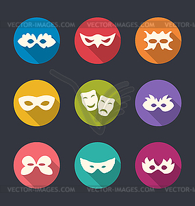 Set flat icons of Carnival or theatre masks with - vector clip art