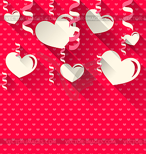 Valentines Day background with paper hearts and - vector image