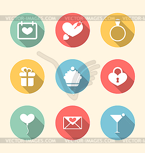 Trendy flat icons for Valentines Day, style with - vector clipart
