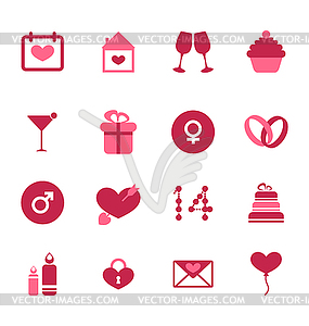 Современные плоские иконки на День Святого Валентина, дизайн - цветной векторный клипарт