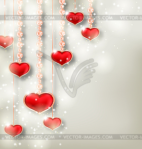 Shimmering background with hanging hearts for - vector clipart