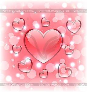 Shimmering background with glassy hearts for - vector clip art