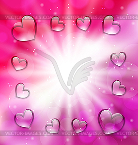 Llighten background with glassy hearts for Valentin - royalty-free vector clipart