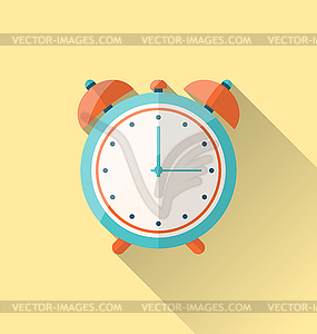 Flat icon of retro alarm-clock with long shadow - vector clipart
