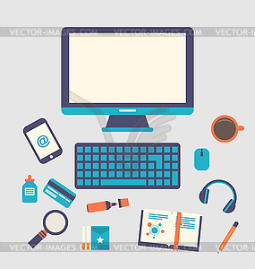 Creative office workspace, workplace of designer, - vector clip art