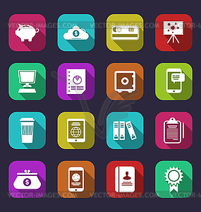 Colorful business and office objects, flat icons - vector clipart