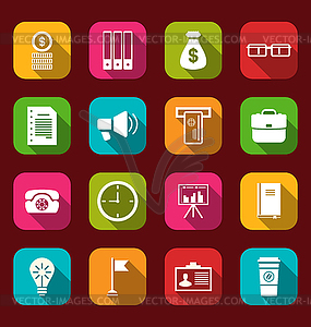Group simple and trendy flat icons of business and - vector clipart