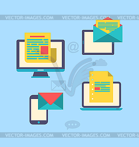 Concept of email marketing via electronic gadgets - royalty-free vector image