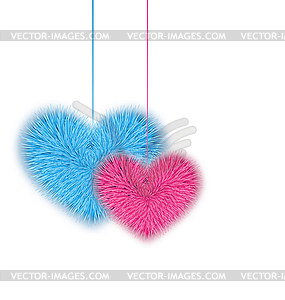 Fur pink and blue hearts for Valentines Day ba - vector clipart