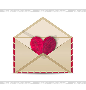 Open vintage envelope with paper grunge heart - vector clipart