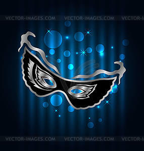 Carnival ornate mask on blue glowing background - vector clipart