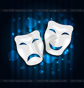 Comedy and tragedy theatre masks on blue - vector EPS clipart