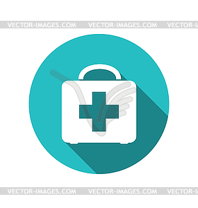 Icon of medicine chest with long shadow in flat - vector clipart