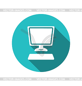 Computer and keyboard, flat icon with long shadows - vector image