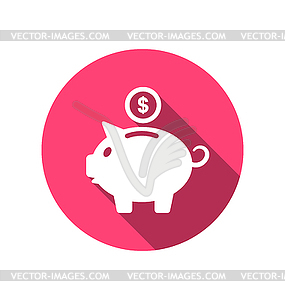 Flat icons of piggy bank concept, long shadow style - vector clipart