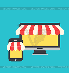 Concept of online shop, e-commerce, flat icons styl - vector image