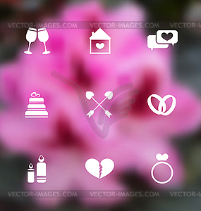 Trendy flat icons for Valentines Day, blurred layout - vector image