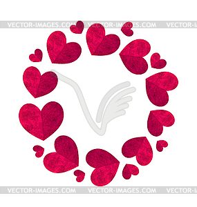 Round frame made in grunge hearts for Valentines - vector clipart