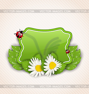 Cute spring card with flower daisies, leaves, - vector clipart