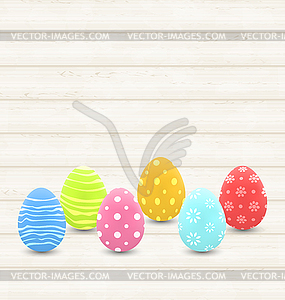 Wooden background with colorful traditional eggs fo - vector image