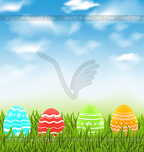 Easter natural landscape with traditional colorful - vector clipart