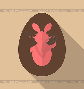 Easter bunny in chocolate egg, trendy flat style - vector clipart