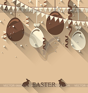 Easter background with chocolate eggs, serpentine - vector image