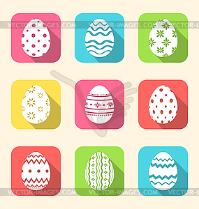 Flat icon of Easter ornate eggs, long shadow style - vector EPS clipart