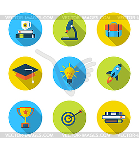 Flat icons of elements and objects for high school - vector clipart