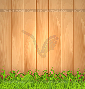 Freshness spring green grass and wooden wall - royalty-free vector image
