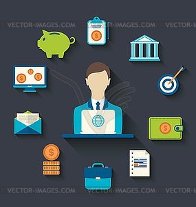 Financial and business icons, flat design - vector clipart