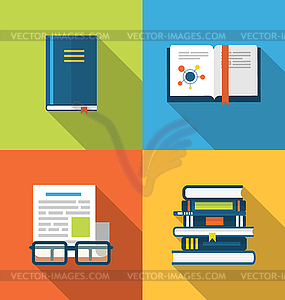 Flat icons design of handbooks, books and publish - vector clip art