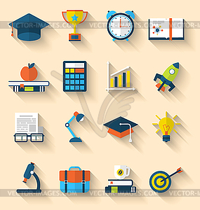 Flat icons of elements and objects for high school - vector image