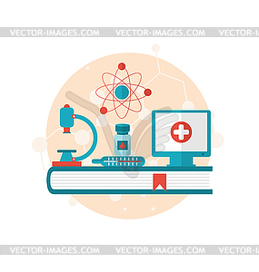 Set flat icons of objects medicine laboratory, - vector image